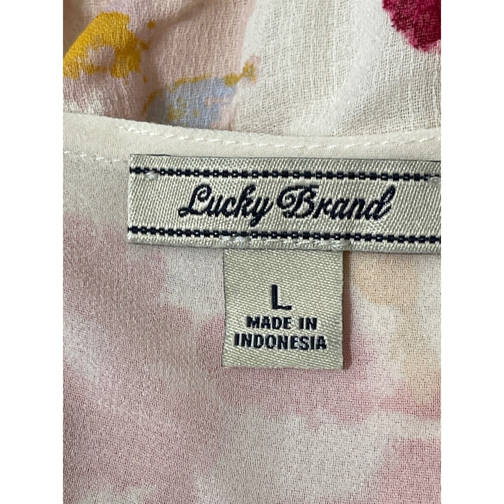 Lucky Brand Floral Midi Dress Large White Red Blue Cottagecore Boho Casual - Picture 10 of 10